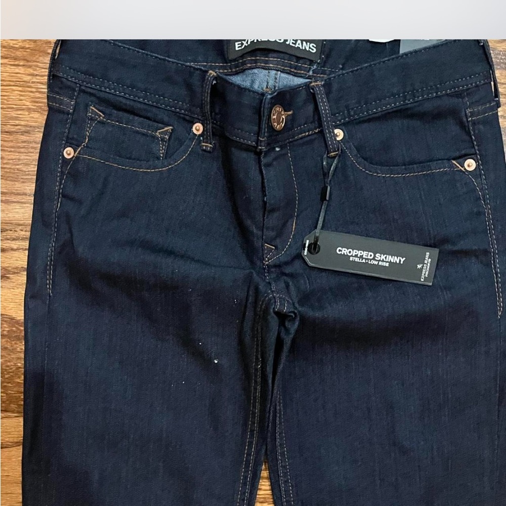 Express Women's Dark Blue Cropped Skinny Jeans